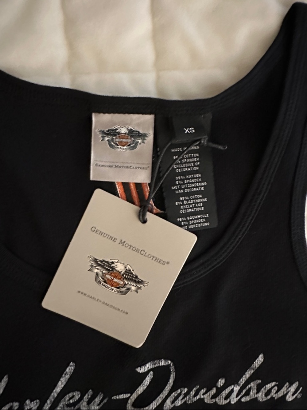 Harley-Davidson Black Tank with Orange & White Logo - Picture 2 of 3
